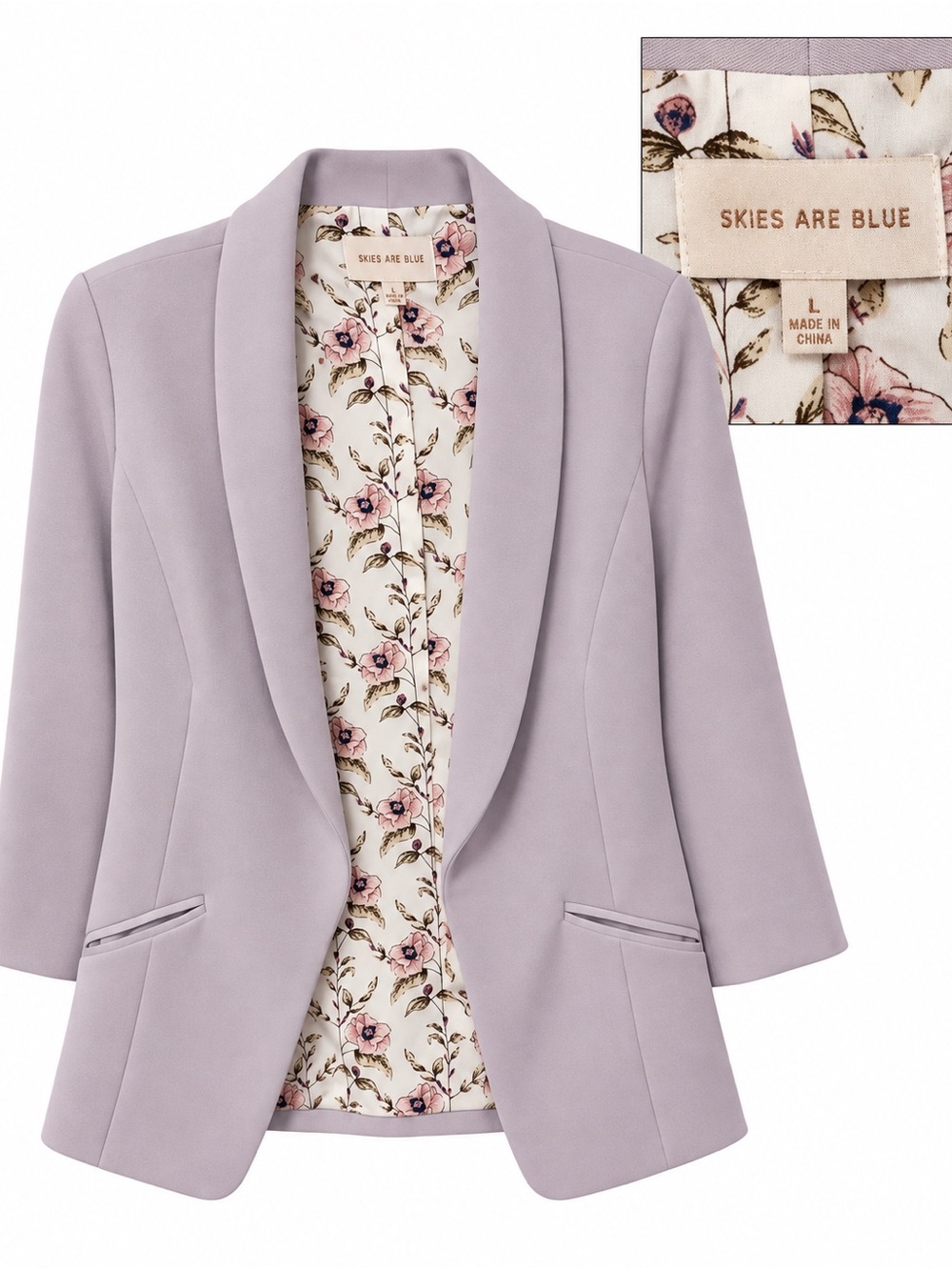 Skies Are Blue blush Blazer L Floral Lined Open Front Chic Workwear